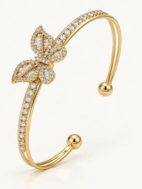 LAST 1-14K Gold Plated Butterfly Cuff Bracelet | Adjustable Sparkly Tarnish Free